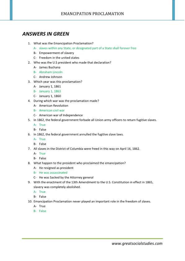 Emancipation proclamation facts, emancipation proclamation summary
